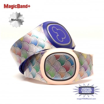 Colored Scales on Shimmering Silver Ultra Glitter MagicBand+ Skin